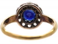 Edwardian 18ct Gold & Silver, Sapphire & Rose Diamond Cluster Ring