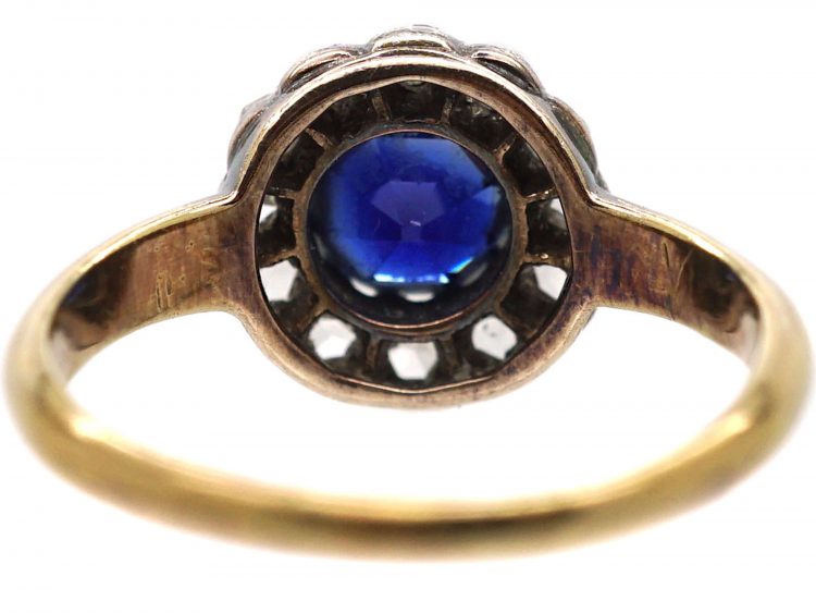 Edwardian 18ct Gold & Silver, Sapphire & Rose Diamond Cluster Ring