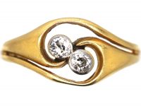 Art Nouveau 18ct Gold & Platinum Two Stone Diamond Ring