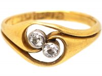 Art Nouveau 18ct Gold & Platinum Two Stone Diamond Ring