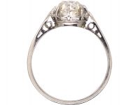 French Early 20th Century Platinum Ring set with an Old Cushion Cut Diamond