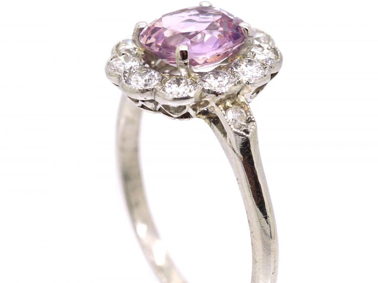 Early 20th Century Platinum, Pink Topaz & Diamond Cluster Ring