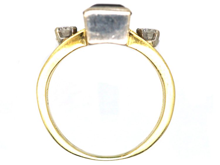 Modernist 18ct Gold Ring set with a Rectangular Cut Green Tourmaline & Diamonds