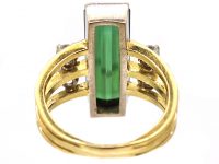 Modernist 18ct Gold Ring set with a Rectangular Cut Green Tourmaline & Diamonds