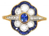 Mid 20th Century 18ct Gold & Platinum Sapphire & Diamond fancy Oval Cluster Ring