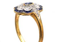 Mid 20th Century 18ct Gold & Platinum Sapphire & Diamond fancy Oval Cluster Ring