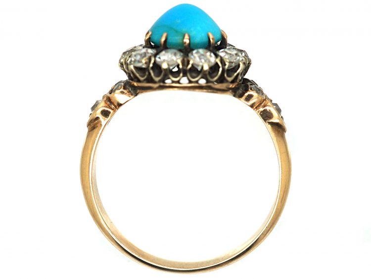 Victorian 15ct Gold Heart Shaped Ring set with a Turquoise & Diamonds