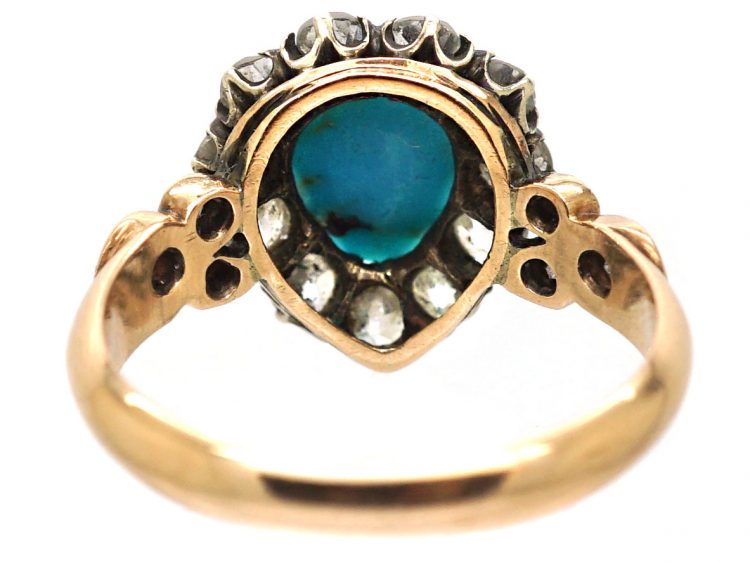 Victorian 15ct Gold Heart Shaped Ring set with a Turquoise & Diamonds