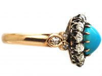 Victorian 15ct Gold Heart Shaped Ring set with a Turquoise & Diamonds