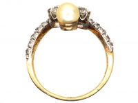 Edwardian 18ct Gold & Platinum Tiara Ring set with Diamonds & a Natural Pearl