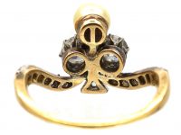 Edwardian 18ct Gold & Platinum Tiara Ring set with Diamonds & a Natural Pearl