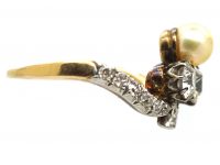 Edwardian 18ct Gold & Platinum Tiara Ring set with Diamonds & a Natural Pearl