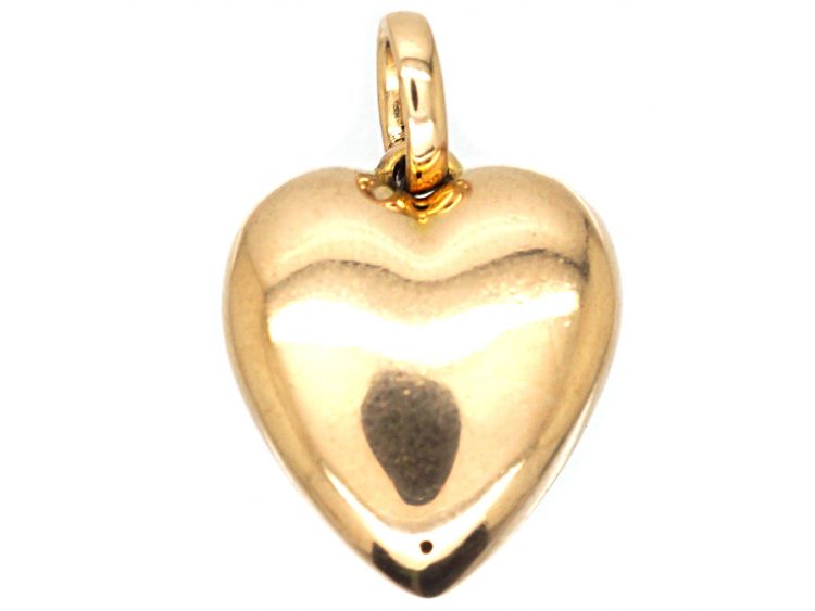 Edwardian 15ct Gold & Green & White Enamel Heart Shaped Pendant set with a Natural Split Pearl