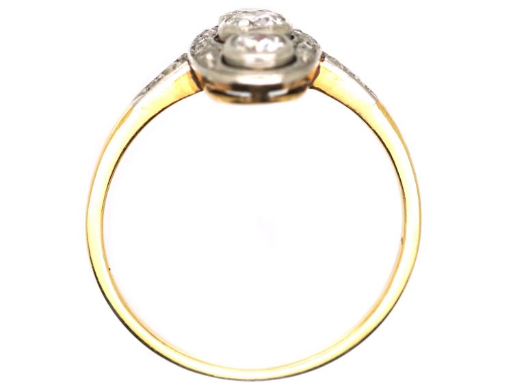 Edwardian 18ct. Gold & Platinum Three Stone Diamond Oval Ring with Rose Diamond Detail