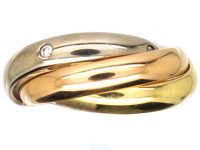 Three Colour 18ct Gold Trinity Ring by Cartier set with Five Diamonds