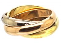 Three Colour 18ct Gold Trinity Ring by Cartier set with Five Diamonds