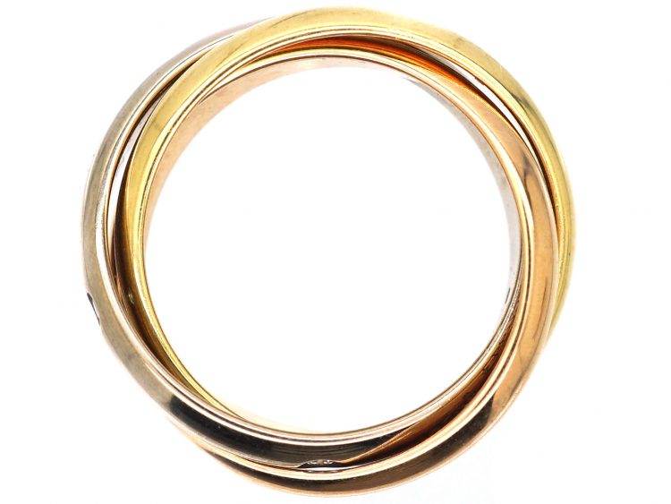 Three Colour 18ct Gold Trinity Ring by Cartier set with Five Diamonds