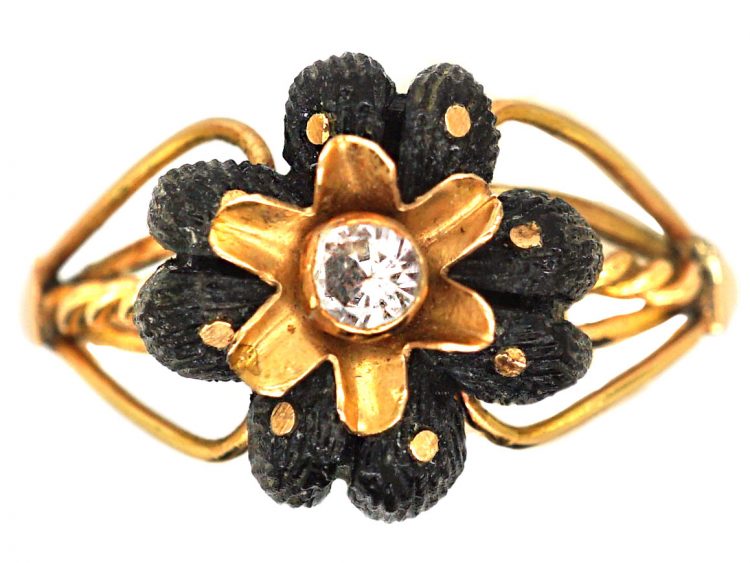 Victorian 15ct Gold & Horn Flower Ring