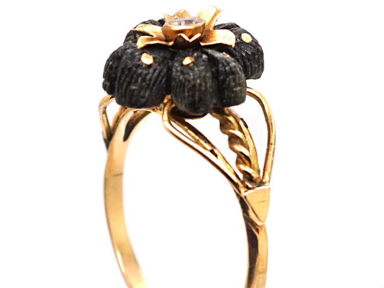 Victorian 15ct Gold & Horn Flower Ring