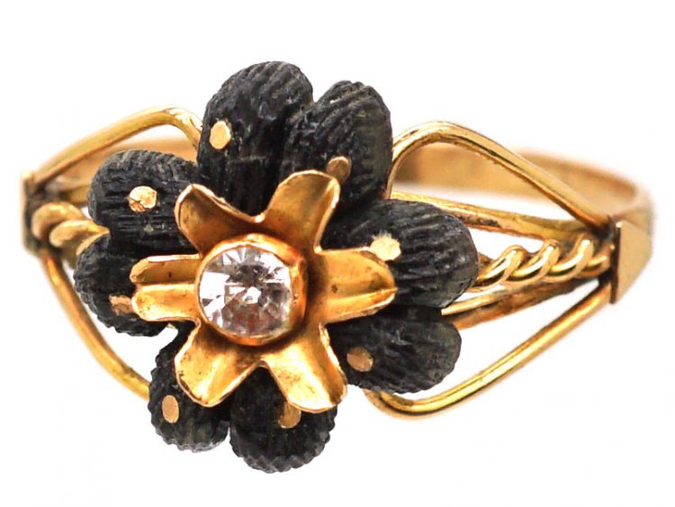 Victorian 15ct Gold & Horn Flower Ring