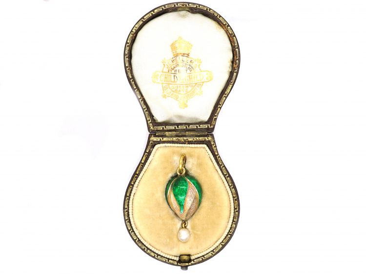 Edwardian 15ct Gold & Silver, Enamel Hazelnut Pendant with Natural Pearl Drop by Child & Child