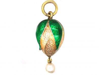Edwardian 15ct Gold & Silver, Enamel Hazelnut Pendant with Natural Pearl Drop by Child & Child