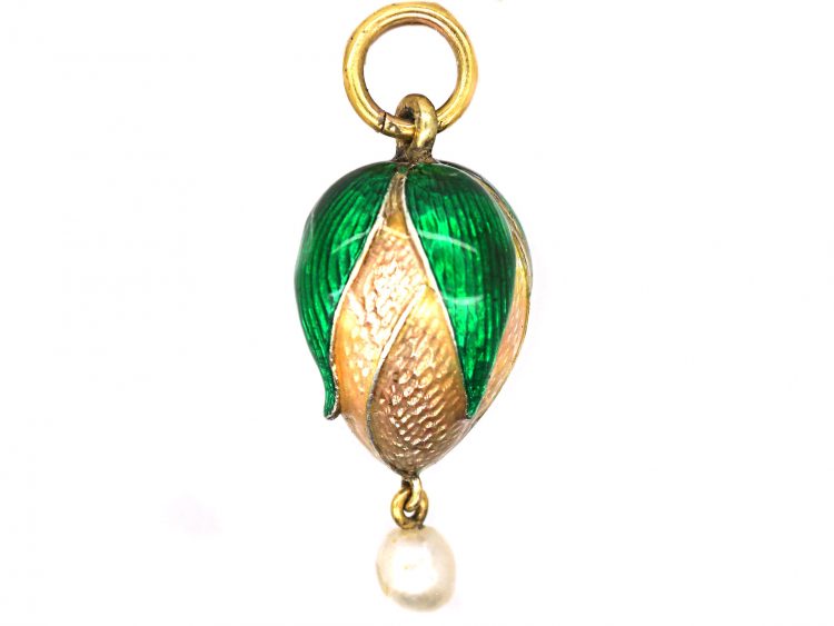 Edwardian 15ct Gold & Silver, Enamel Hazelnut Pendant with Natural Pearl Drop by Child & Child