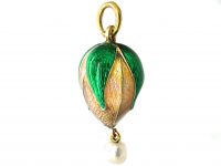 Edwardian 15ct Gold & Silver, Enamel Hazelnut Pendant with Natural Pearl Drop by Child & Child