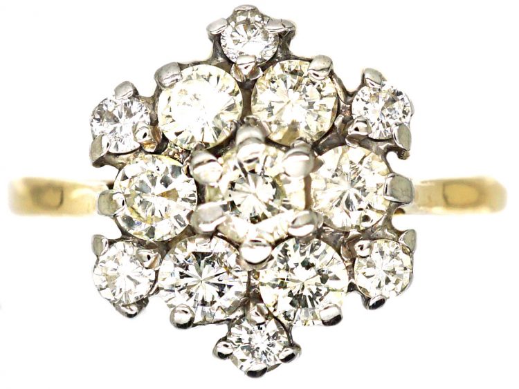 18ct Gold, Diamond Daisy Cluster Ring Assayed in 1969