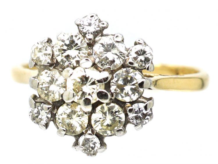 18ct Gold, Diamond Daisy Cluster Ring Assayed in 1969