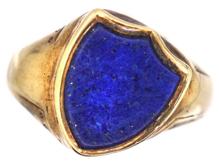 Victorian 18ct Gold Tipsy Shield Signet Ring set with a Lapis Lazuli