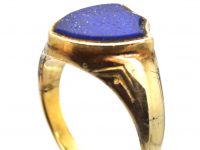 Victorian 18ct Gold Tipsy Shield Signet Ring set with a Lapis Lazuli