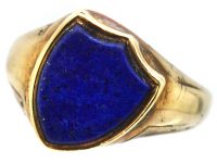 Victorian 18ct Gold Tipsy Shield Signet Ring set with a Lapis Lazuli