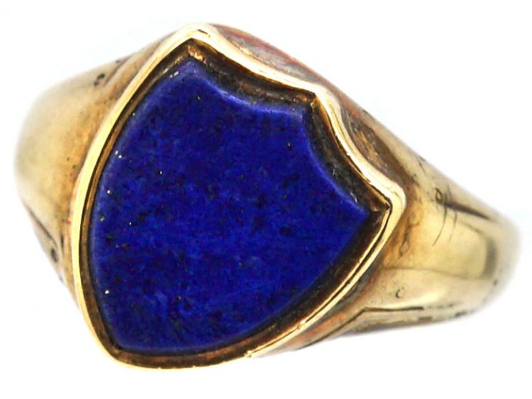 Victorian 18ct Gold Tipsy Shield Signet Ring set with a Lapis Lazuli