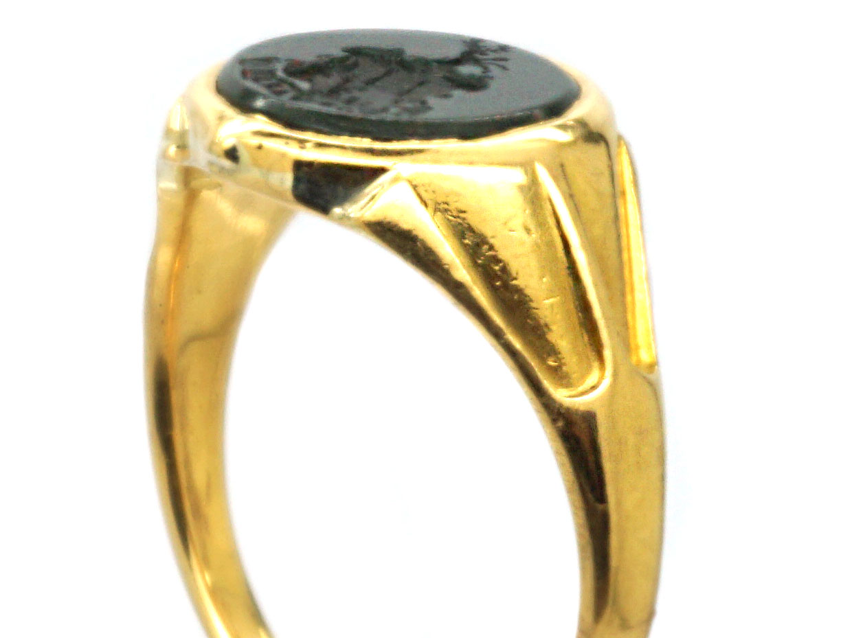 Early Victorian 18ct Gold Signet Ring with Bloodstone Intaglio of a ...