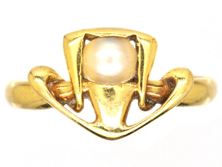 Art Nouveau 18ct Gold & Natural Pearl Ring attributed to Archibald Knox