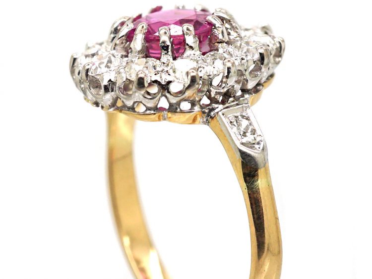 Early 20th Century 18ct Gold & Platinum, Pink Sapphire & Diamond Cluster Ring