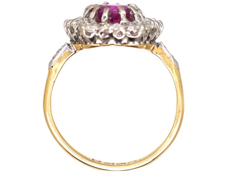 Early 20th Century 18ct Gold & Platinum, Pink Sapphire & Diamond Cluster Ring