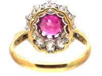 Early 20th Century 18ct Gold & Platinum, Pink Sapphire & Diamond Cluster Ring