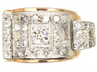 Retro 18ct Gold Buckle Ring set with Diamonds