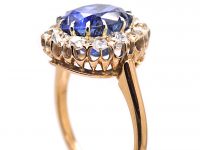 Early 20th Century Natural Unheated Sri Lankan Sapphire & Diamond Cluster Ring