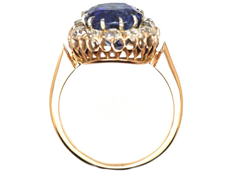 Early 20th Century Natural Unheated Sri Lankan Sapphire & Diamond Cluster Ring