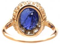 Early 20th Century Natural Unheated Sri Lankan Sapphire & Diamond Cluster Ring