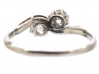 Edwardian 18ct White Gold Two Stone Crossover Ring with Rose Diamond Set Shoulders