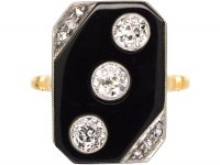 Art Deco 18ct Gold & Platinum Geometric Ring set with Onyx & Diamonds