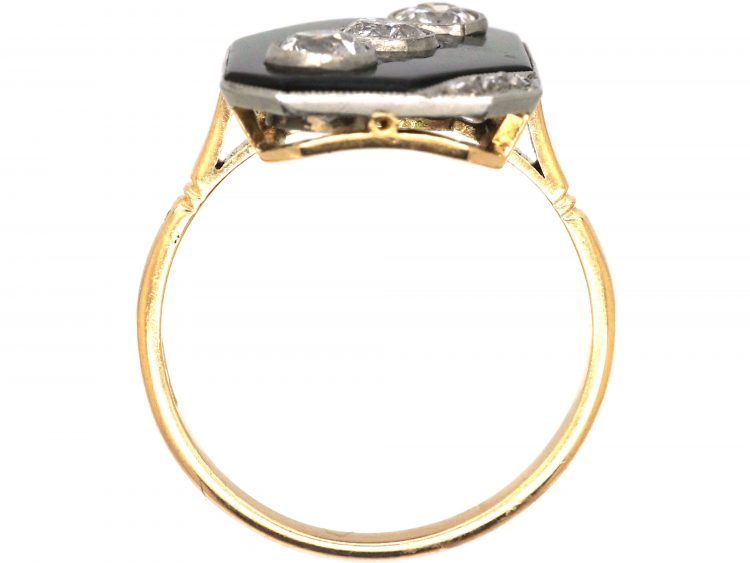 Art Deco 18ct Gold & Platinum Geometric Ring set with Onyx & Diamonds