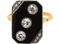 Art Deco 18ct Gold & Platinum Geometric Ring set with Onyx & Diamonds