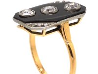 Art Deco 18ct Gold & Platinum Geometric Ring set with Onyx & Diamonds