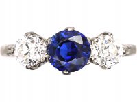 Early 20th Century Platinum, Sapphire & Diamond Three Stone Ring