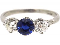 Early 20th Century Platinum, Sapphire & Diamond Three Stone Ring